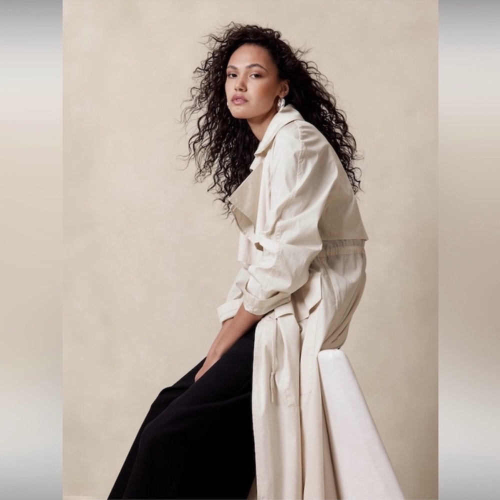 Banana Republic Poplin Trench Coat in Ivory Size XS - Picture 3 of 7